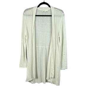 Artisan NY Linen Long Roll Tab Sleeve Open Front Cardigan Large Coastal Grandma